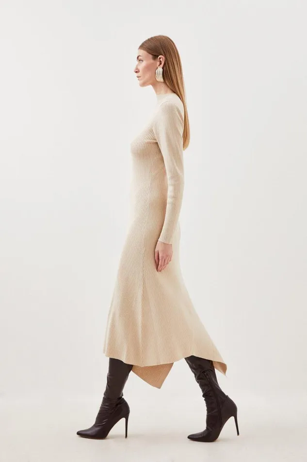 Dresses Women Karen Millen Viscose Blend Rib Knit Midaxi Dress Natural