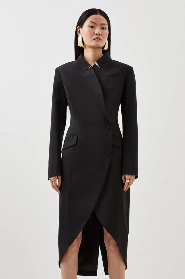 Dresses Women Karen Millen Wool Blend Tailored Pocket Detail Tuxedo Coat Black Dresses Women Karen Millen Wool Blend Tailored Pocket Detail Tuxedo Coat Black