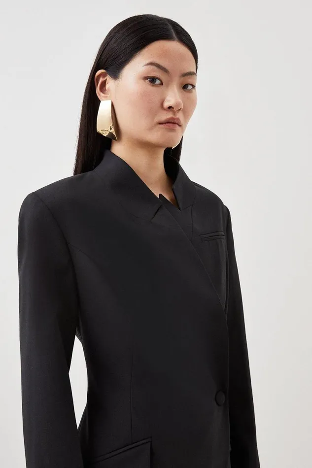 Dresses Women Karen Millen Wool Blend Tailored Pocket Detail Tuxedo Coat Black