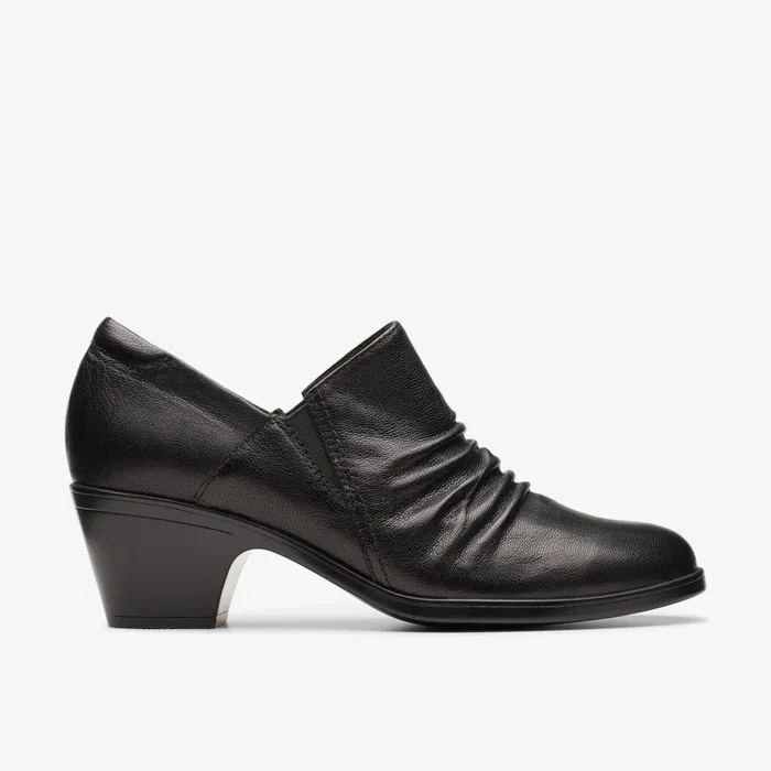 Emily 2 Cove Black Leather Women Clarks Heels and Pumps