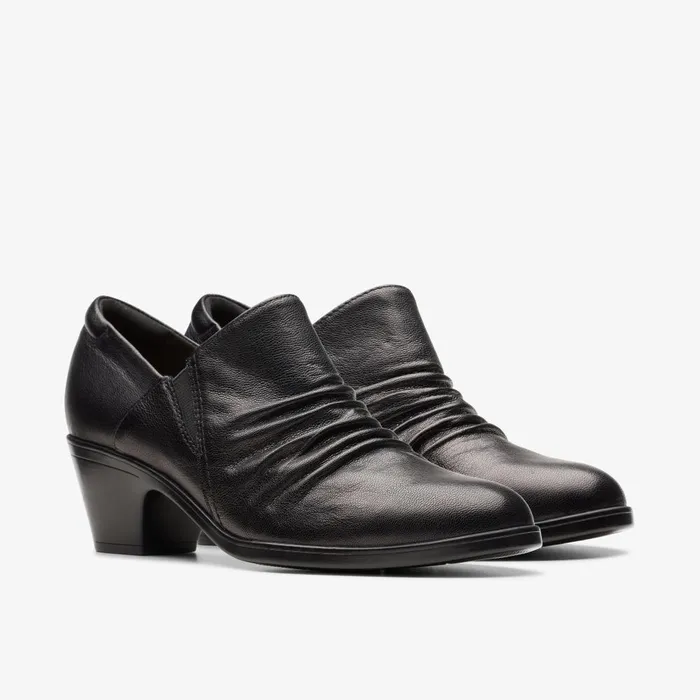 Emily 2 Cove Black Leather Women Clarks Heels and Pumps