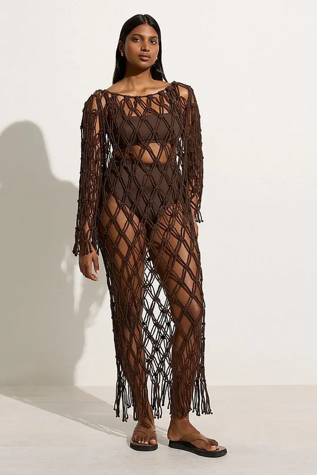 Faithfull The Brand Dresses Sintra Macrame Dress Chocolate 8211 Final Sale 8211 Women