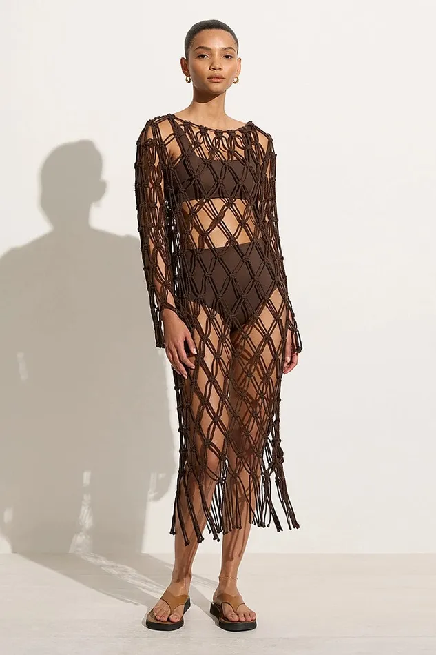 Faithfull The Brand Dresses Sintra Macrame Dress Chocolate 8211 Final Sale 8211 Women
