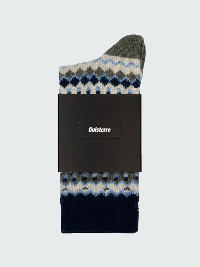 Finisterre Socks MenWomen Fair Isle Pattern Sock Olive Multi