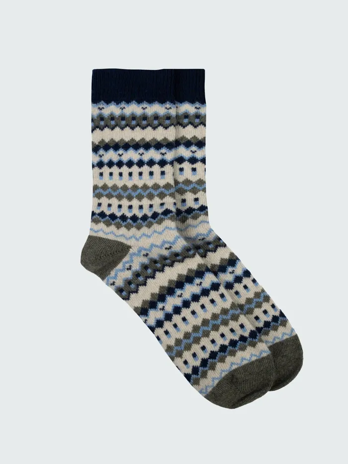 Finisterre Socks MenWomen Fair Isle Pattern Sock Olive Multi