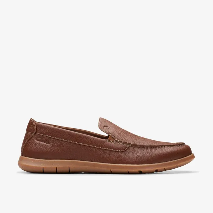 Flexway Step Light Brown Leather Men Clarks Loafers and Slip Ons