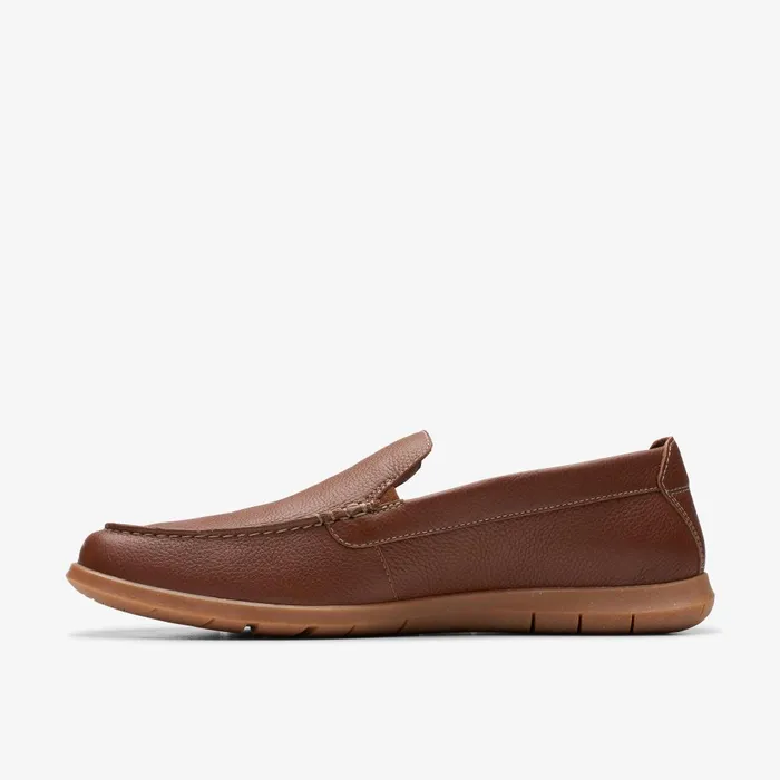 Flexway Step Light Brown Leather Men Clarks Loafers and Slip Ons