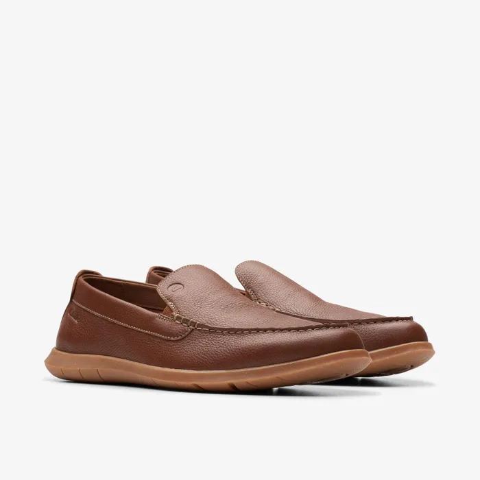 Flexway Step Light Brown Leather Men Clarks Loafers and Slip Ons