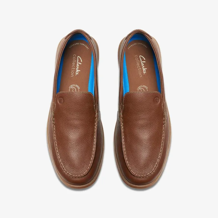 Flexway Step Light Brown Leather Men Clarks Loafers and Slip Ons