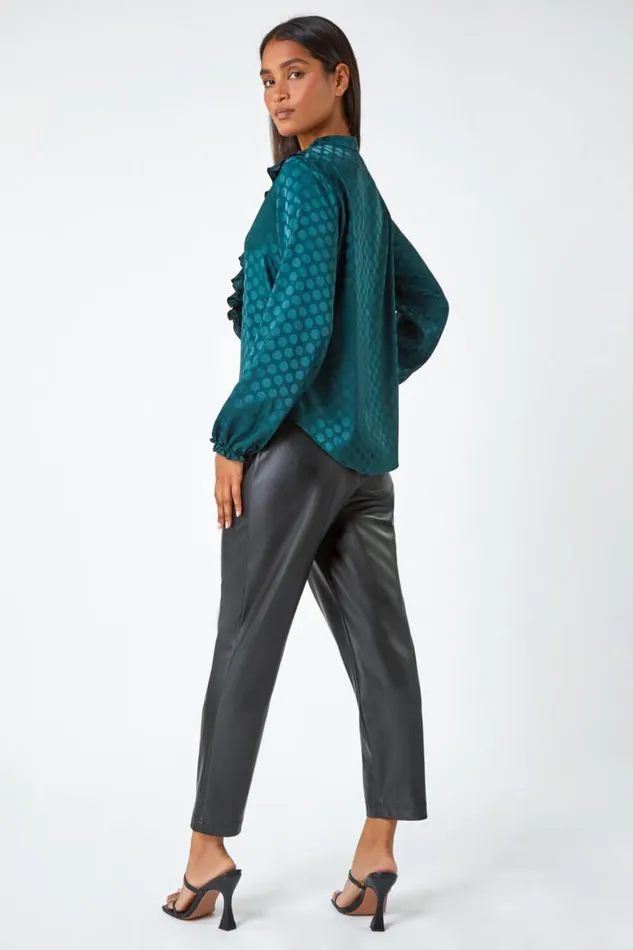 Forest Spot Print Ruffle Trim Stretch Top Women Roman Tops
