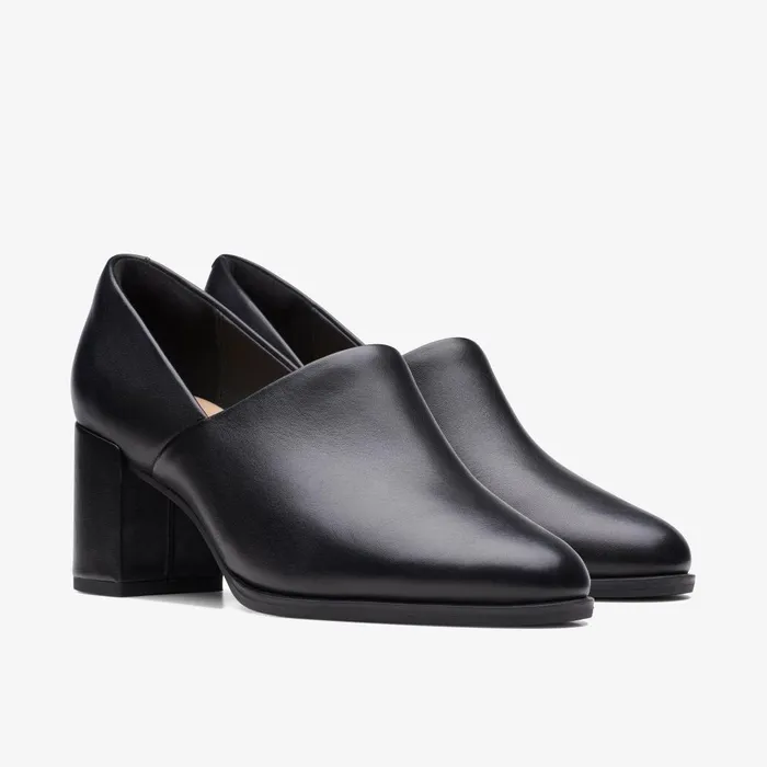 Freva 55 Lily Black Leather Women Clarks Heels and Pumps
