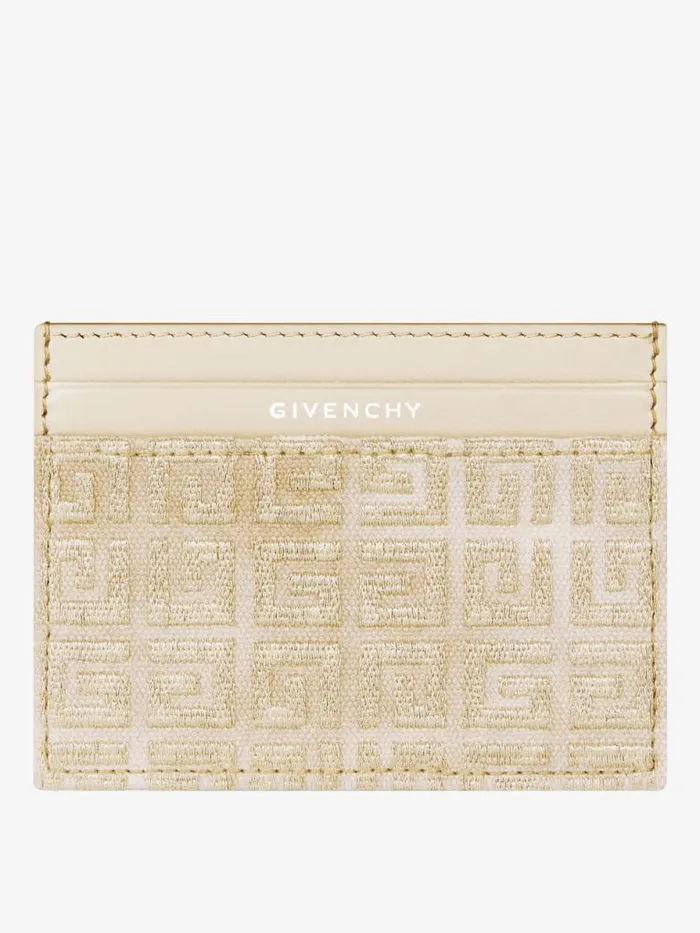 Giv Cut Card Holder In 4g Lurex Embroidery And Leather Dusty Golden Women Givenchy Wallets and Card Holders