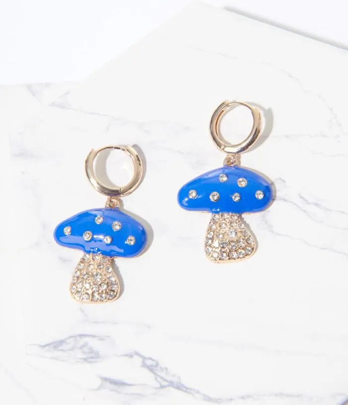 Gold And Blue Mushroom Earrings Accessories Unique Vintage Earrings