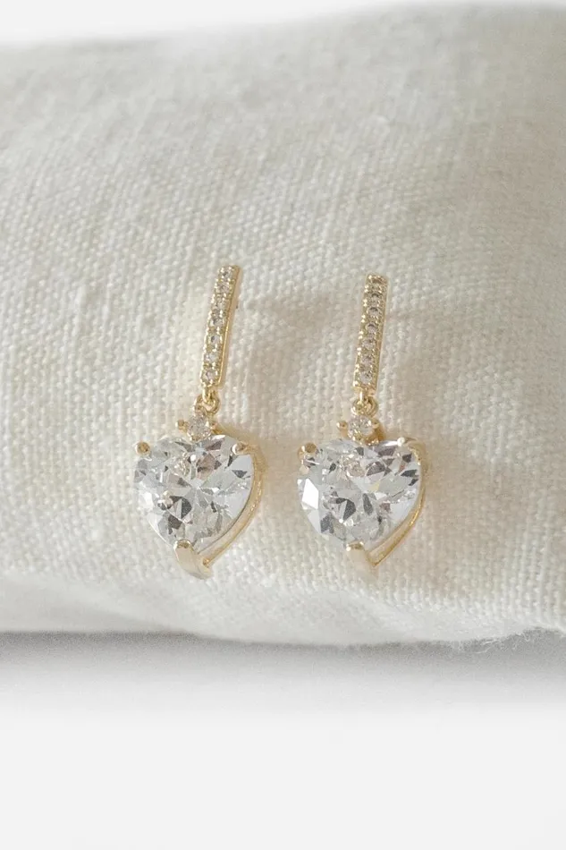 Gold Diamante Heart Drop Earrings Women Roman Jewellery