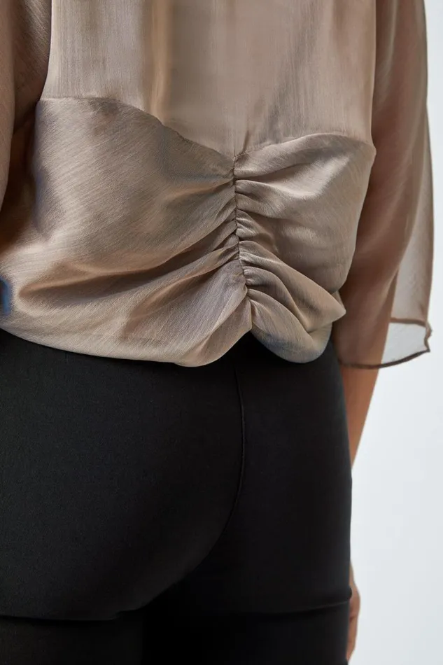 Gold Ruched Hem Chiffon Bolero Women Roman Tops