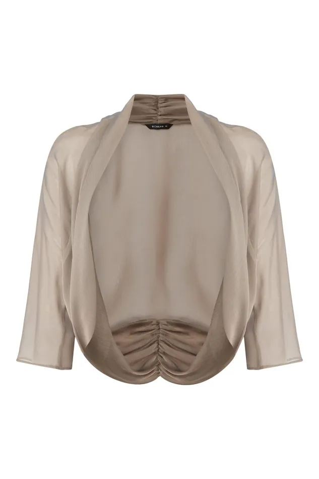 Gold Ruched Hem Chiffon Bolero Women Roman Tops