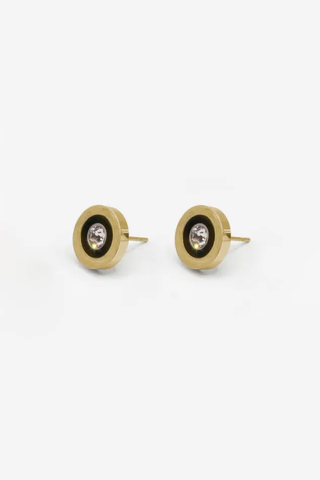 Gold Stainless Steel Diamante Clock Earrings Women Roman Jewellery