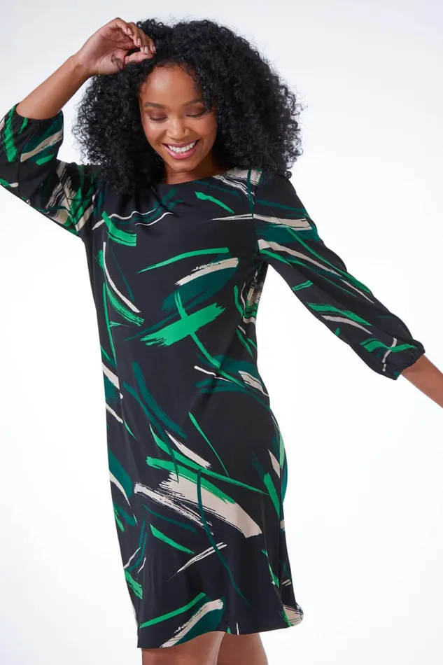 Green Petite Abstract Tunic Dress Women Roman Dresses