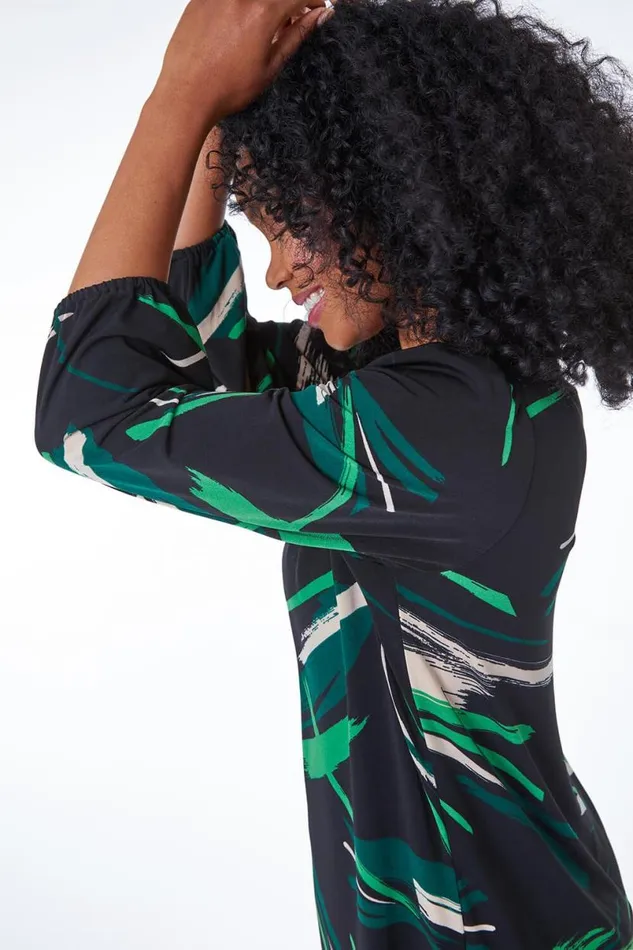 Green Petite Abstract Tunic Dress Women Roman Dresses