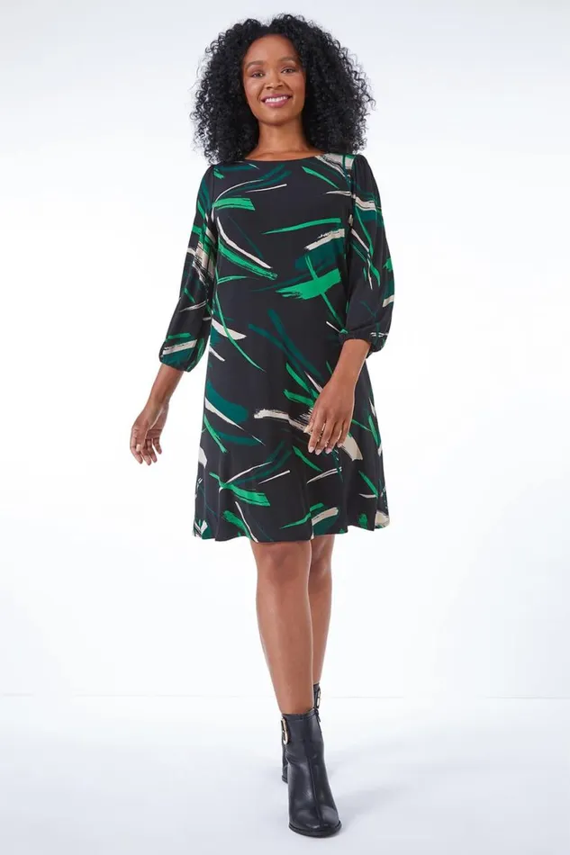 Green Petite Abstract Tunic Dress Women Roman Dresses