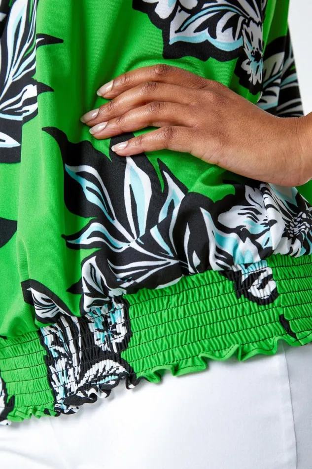Green Petite Floral Print Halterneck Top Women Roman Tops