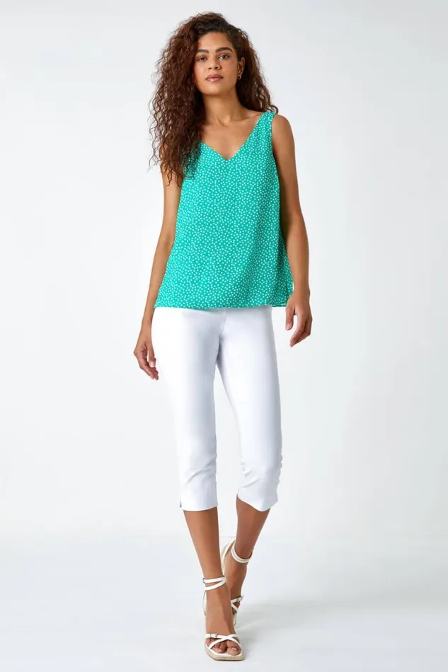 Green Polka Dot Print VNeck Cami Top Women Roman Tops