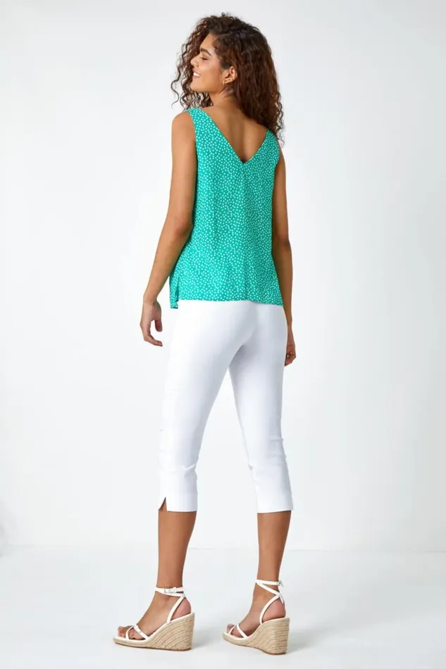Green Polka Dot Print VNeck Cami Top Women Roman Tops