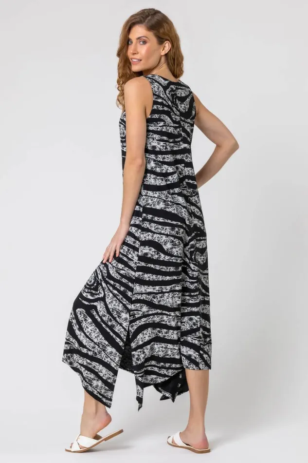 Grey Zebra Print Hanky Hem Maxi Dress Women Roman Dresses