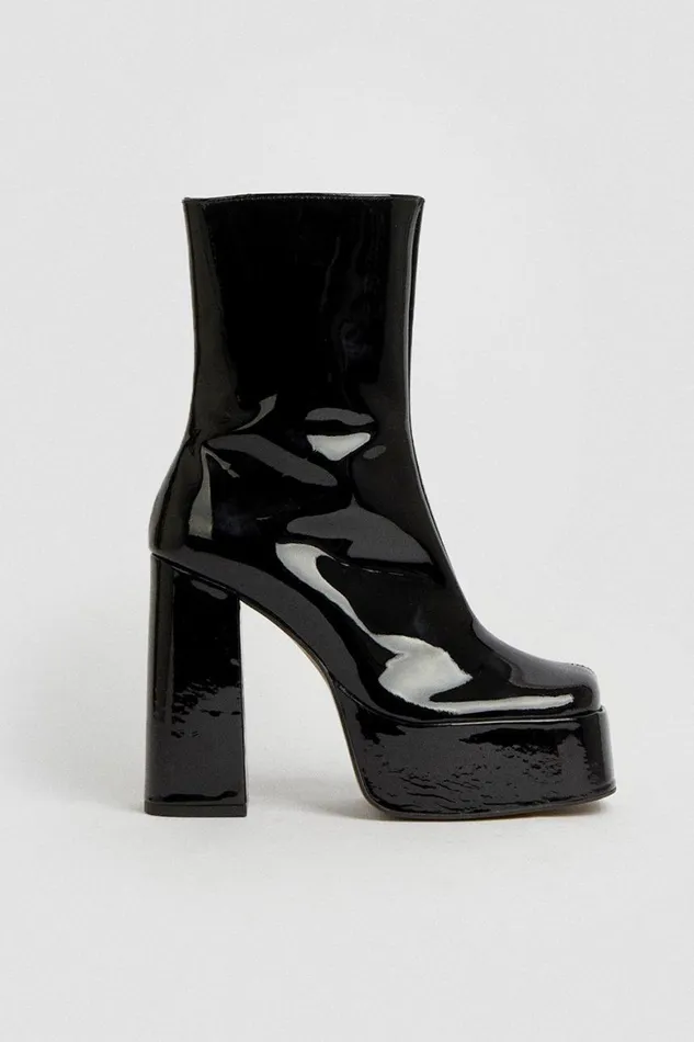 Heels Women Karen Millen Leather Patent Platform Boot Black