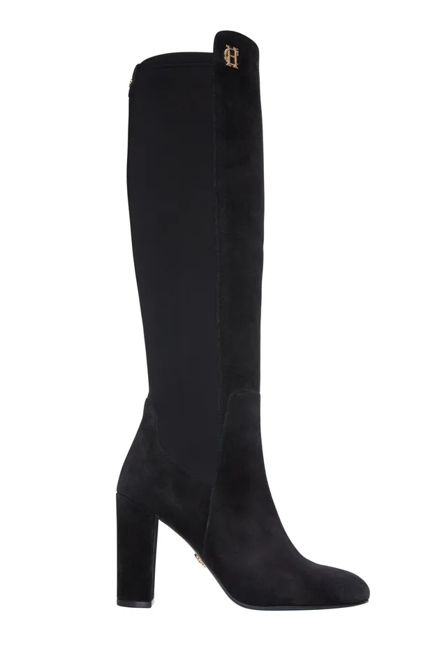 Holland Cooper Albany Heeled Boot Black Suede Women Boots