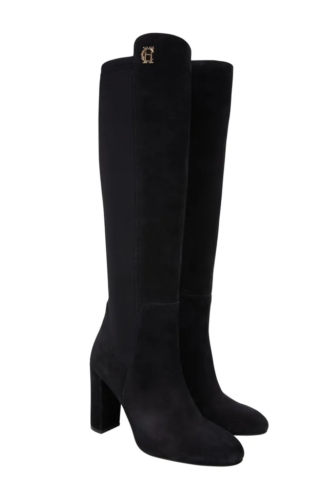 Holland Cooper Albany Heeled Boot Black Suede Women Boots Holland Cooper Albany Heeled Boot Black Suede Women Boots