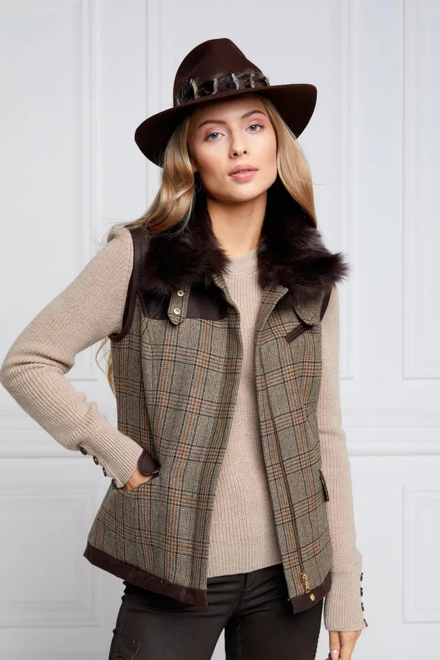 Holland Cooper Aviator Gilet Bourbon Tweed Women Tailoring