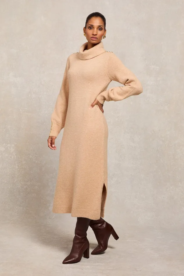 Holland Cooper Berkeley Roll Neck Dress Camel Women Dresses