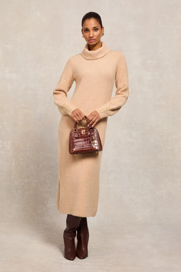 Holland Cooper Berkeley Roll Neck Dress Camel Women Dresses Holland Cooper Berkeley Roll Neck Dress Camel Women Dresses