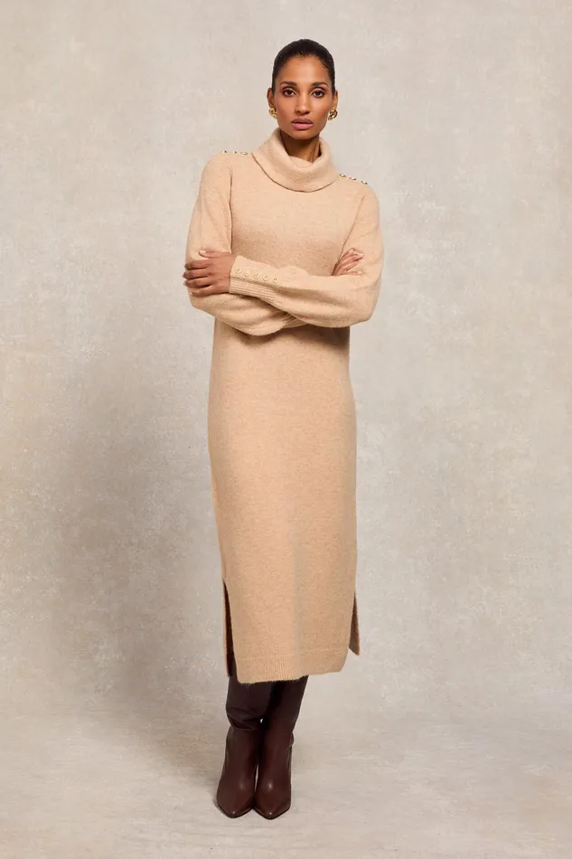 Holland Cooper Berkeley Roll Neck Dress Camel Women Dresses Holland Cooper Berkeley Roll Neck Dress Camel Women Dresses