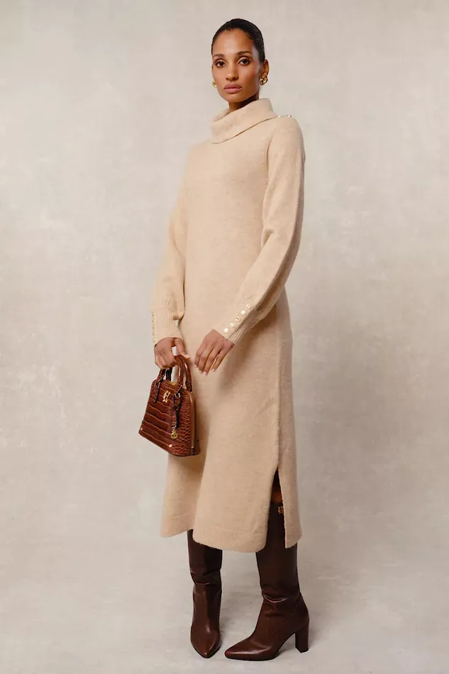 Holland Cooper Berkeley Roll Neck Dress Camel Women Dresses Holland Cooper Berkeley Roll Neck Dress Camel Women Dresses