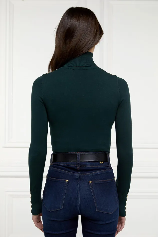 Holland Cooper Buttoned Knit Roll Neck Deep Emerald Women Knitwear Holland Cooper Buttoned Knit Roll Neck Deep Emerald Women Knitwear
