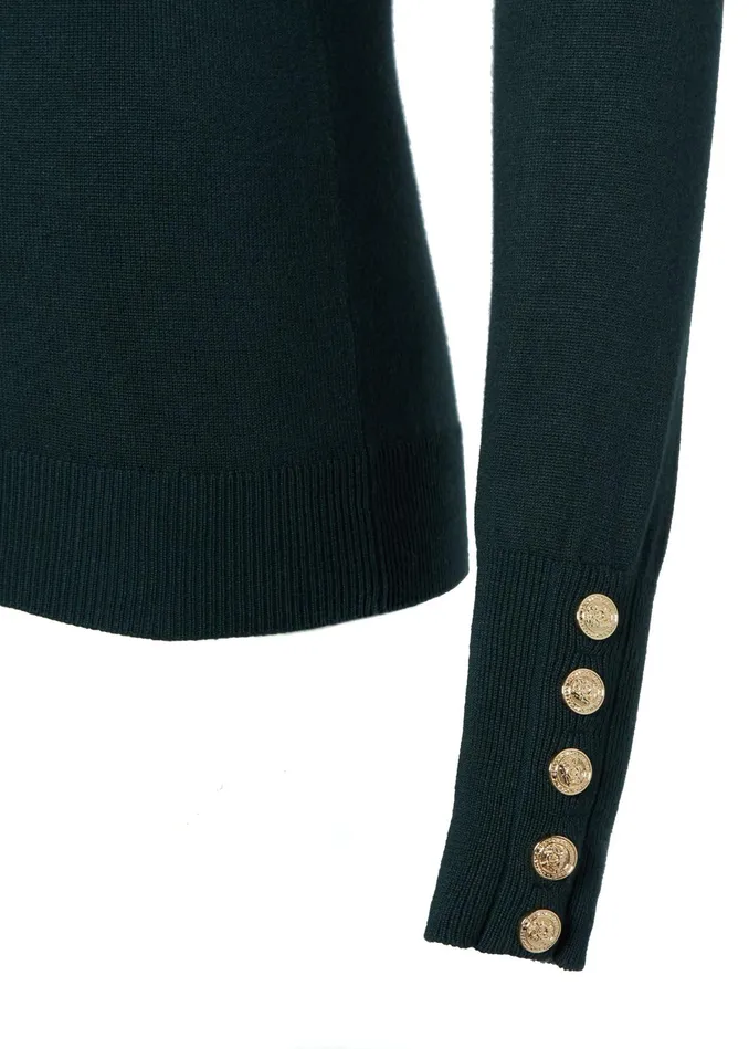 Holland Cooper Buttoned Knit Roll Neck Deep Emerald Women Knitwear Holland Cooper Buttoned Knit Roll Neck Deep Emerald Women Knitwear