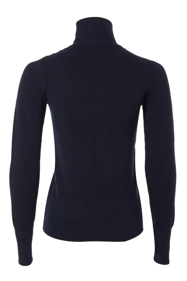 Holland Cooper Buttoned Knit Roll Neck Ink Navy Women Knitwear Holland Cooper Buttoned Knit Roll Neck Ink Navy Women Knitwear