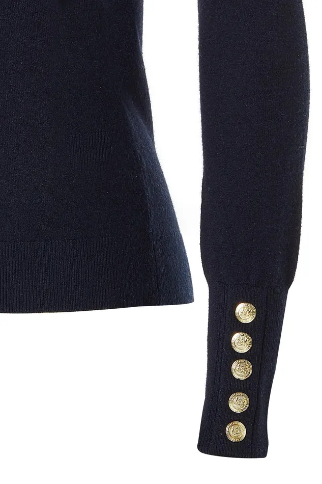 Holland Cooper Buttoned Knit Roll Neck Ink Navy Women Knitwear Holland Cooper Buttoned Knit Roll Neck Ink Navy Women Knitwear