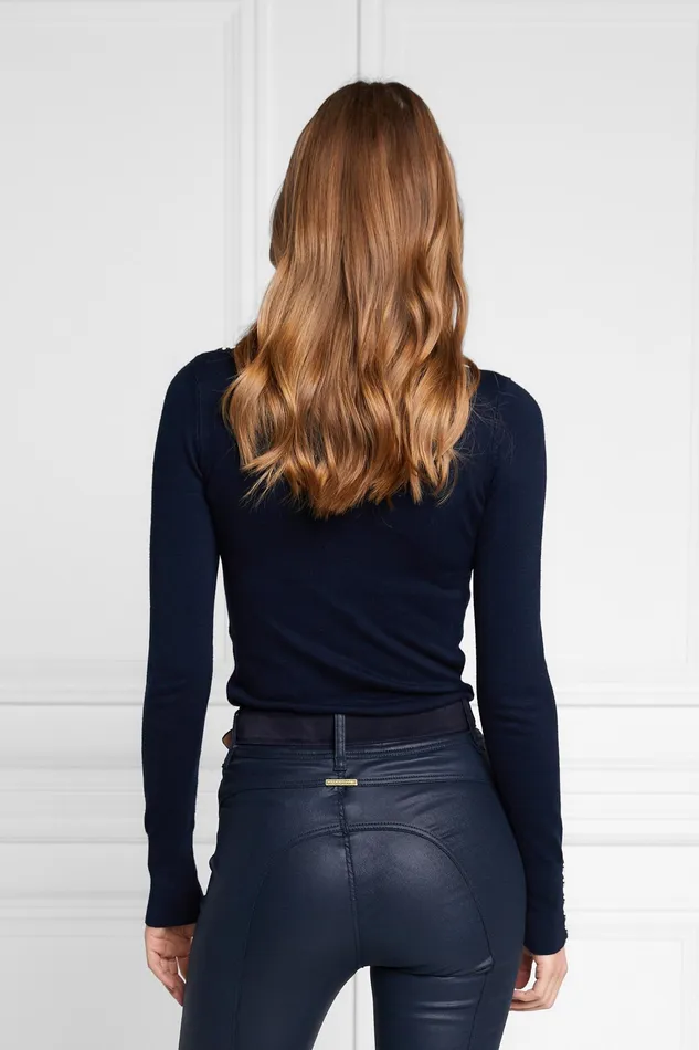 Holland Cooper Buttoned Knit Roll Neck Ink Navy Women Knitwear Holland Cooper Buttoned Knit Roll Neck Ink Navy Women Knitwear