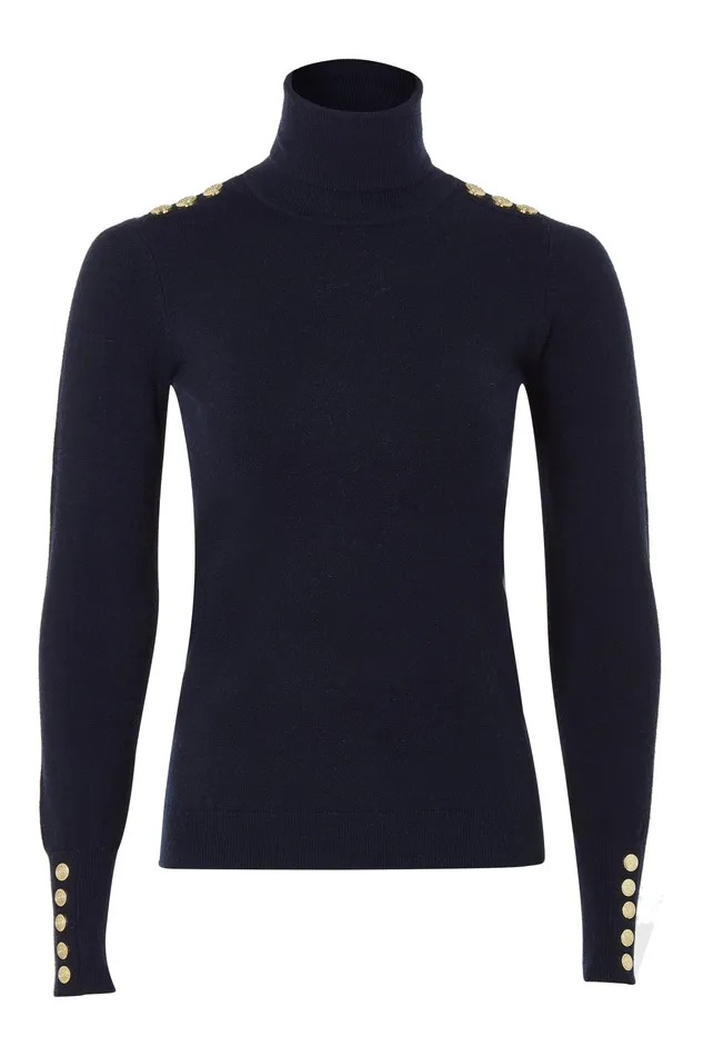 Holland Cooper Buttoned Knit Roll Neck Ink Navy Women Knitwear Holland Cooper Buttoned Knit Roll Neck Ink Navy Women Knitwear