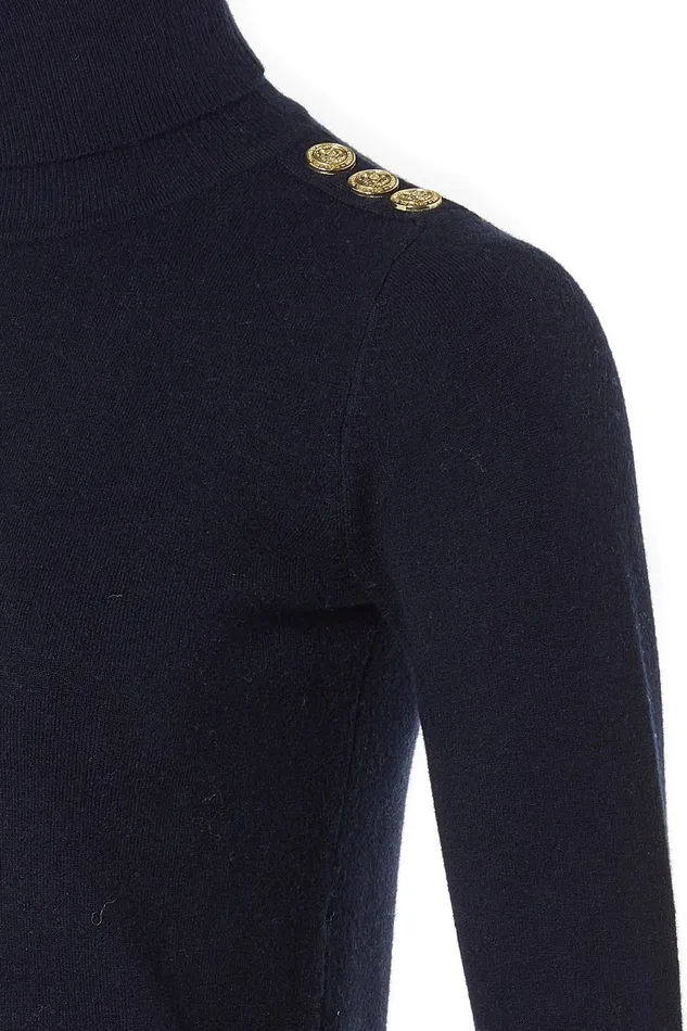 Holland Cooper Buttoned Knit Roll Neck Ink Navy Women Knitwear Holland Cooper Buttoned Knit Roll Neck Ink Navy Women Knitwear