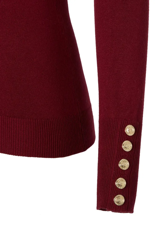 Holland Cooper Buttoned Knit Roll Neck Wine Women Knitwear Holland Cooper Buttoned Knit Roll Neck Wine Women Knitwear
