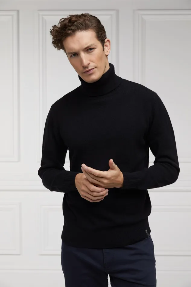 Holland Cooper Byron Roll Neck Knit Black Men Knitwear