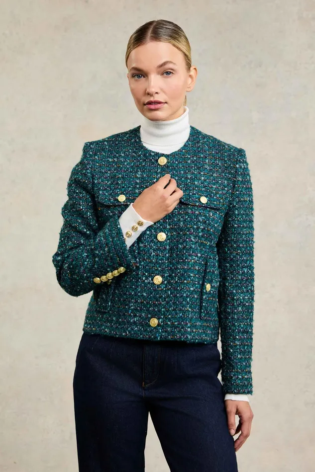 Holland Cooper Chelsea Jacket Emerald Boucle Women Jackets