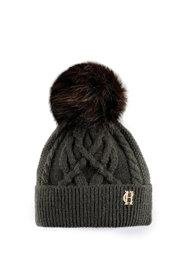 Holland Cooper Cortina Bobble Hat Fern Green Mink Women Hats and Headbands