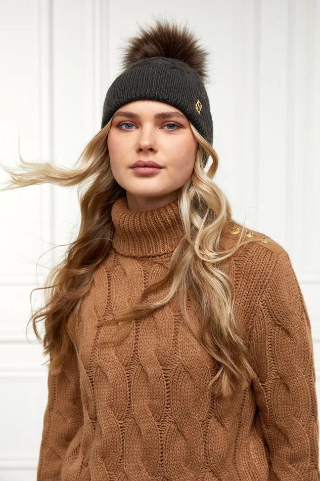 Holland Cooper Cortina Bobble Hat Fern Green Mink Women Hats and Headbands