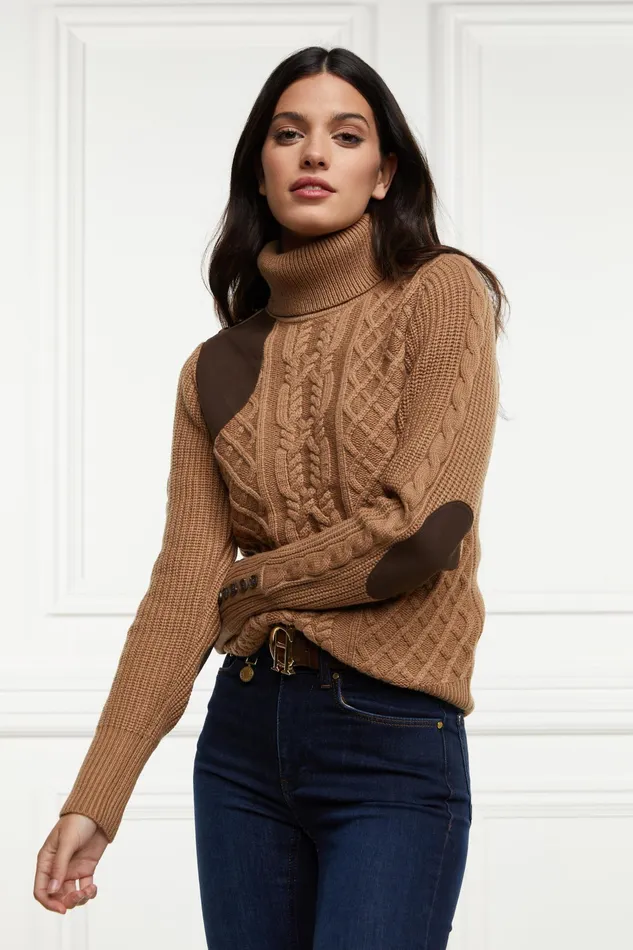Holland Cooper Country Roll Neck Knit Caramel Women Knitwear