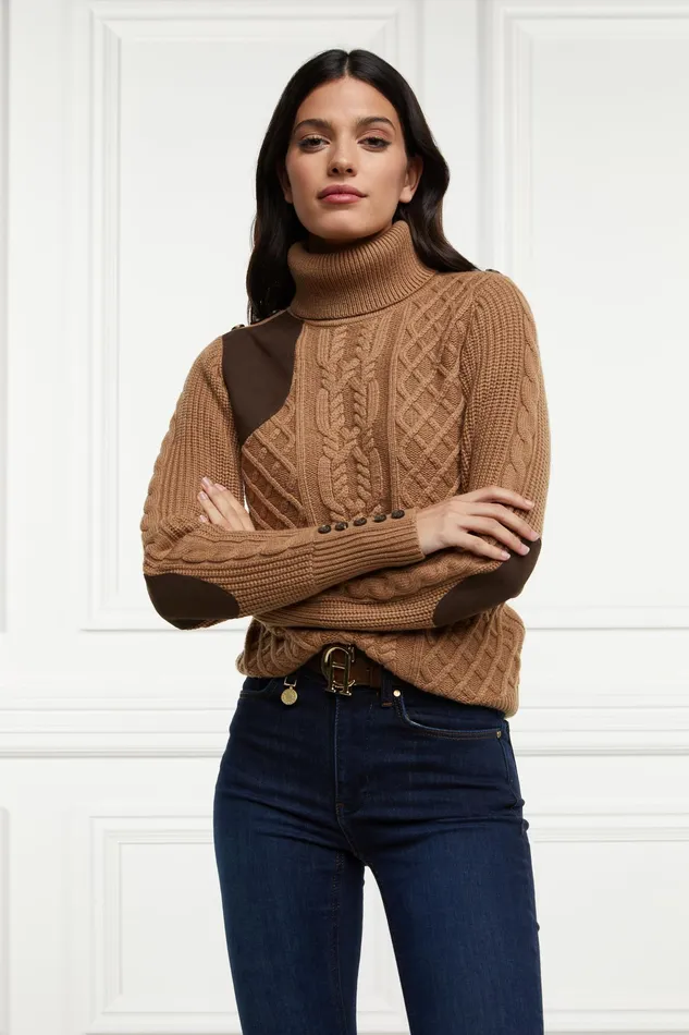 Holland Cooper Country Roll Neck Knit Caramel Women Knitwear Holland Cooper Country Roll Neck Knit Caramel Women Knitwear